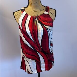 White House Black Market Red and White Swirl Tank Top